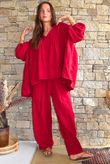 Suri Cushion Cotton Button Pocket Barrel Pant Sangria